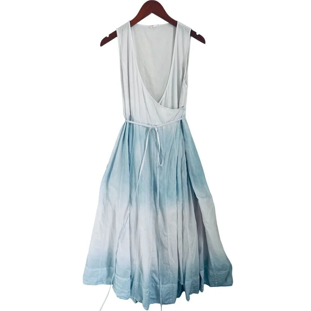 Beau & Ro Womens Ombre Blue & White Sleeveless Wrap Midi Dress Cotton Blend